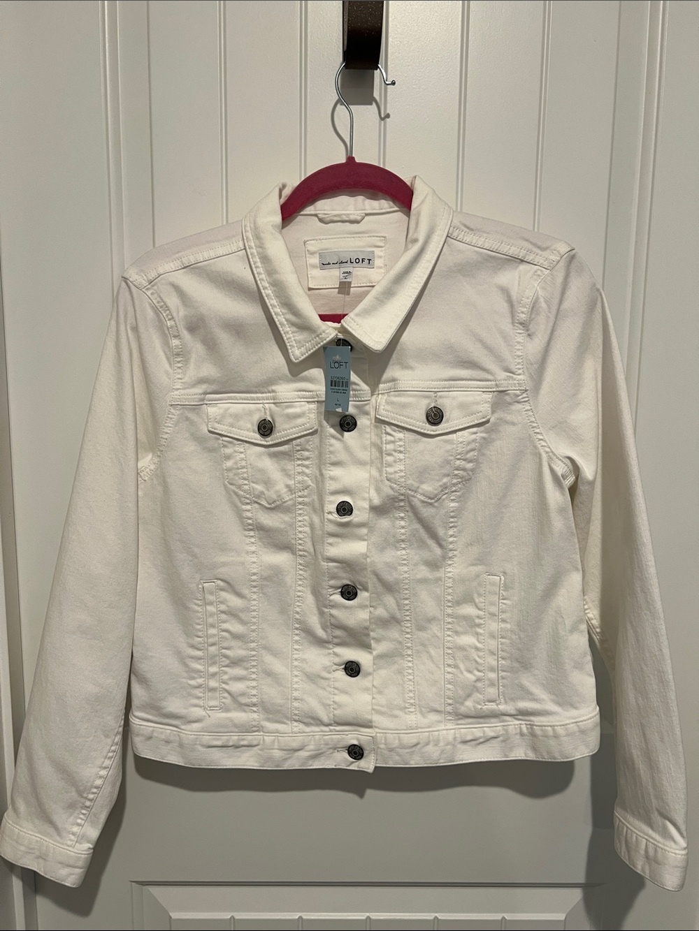 LOFT Woman’s White Denim Jacket with Button-Front